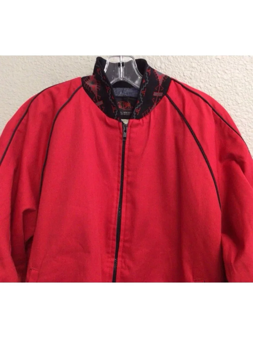 Vintage Western Canvas Red Aztec Work Blanket Lined Jacket Large Clark County